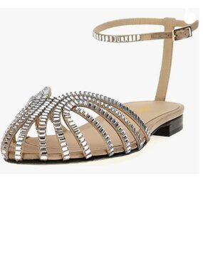 Wansseny Tan Studded Rhinestones Caged Toe Flat Sandals Ankle Strap Stylish Shoe